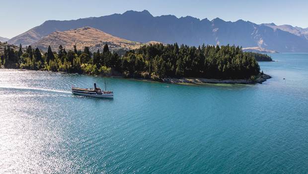 TSS Earnslaw cruising out of Queenstown Bay